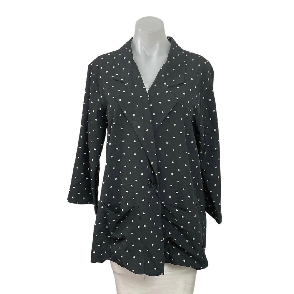 Monki Women's Black Polka Dots Notch Lapel Pocket Blazer Coat Jacket Size M